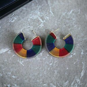 UNIQUE MULTI COLOR STRING WRAP ART HOOP EARRINGS